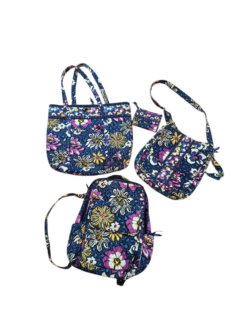 Vera Bradley African Violet Navy Floral Tote, Wallet, Crossbody & Backpack Set